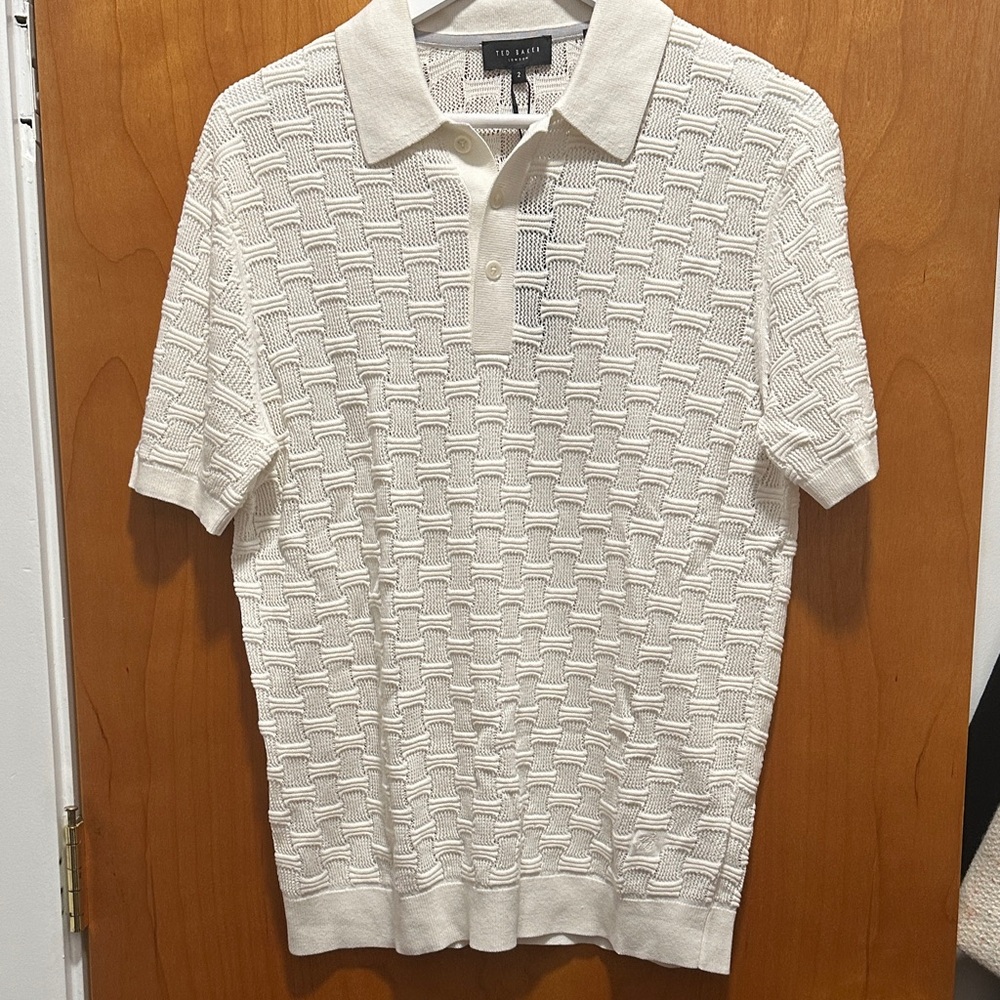 Ted Baker Cream Textured Polo Shirt